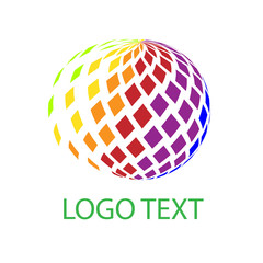 Abstract globe dotted sphere, 3d halftone effect vector background. Color logo vector illustration.