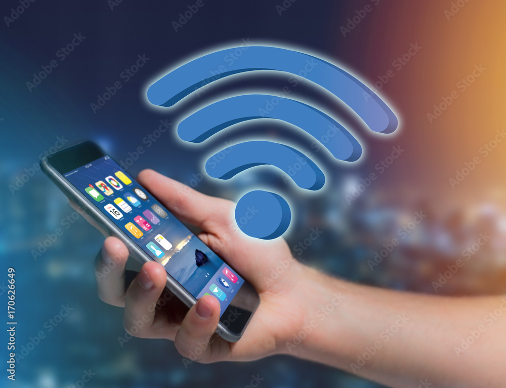 Poster wifi symbol displayed on a futuristic interface - connection and internet concept