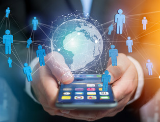 International network displayed on a futuristic interface with globe and connection - technology...