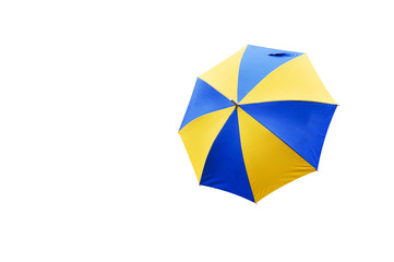 Obraz premium blue and yellow umbrella on white background
