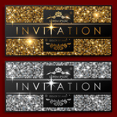 Naklejka premium Invitation gold and silver cards