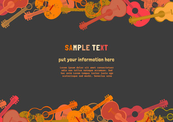 Template Design Poster with acoustic guitar silhouette frame. Idea for Music Festival, show promotion, advertisement. Colorful border. Seasonal event background vector vintage illustration A 4 size