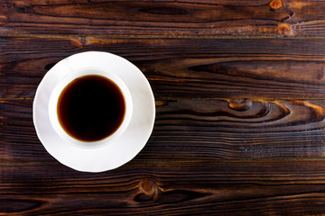coffee cup on Wooden Table, White Cup on wooden background