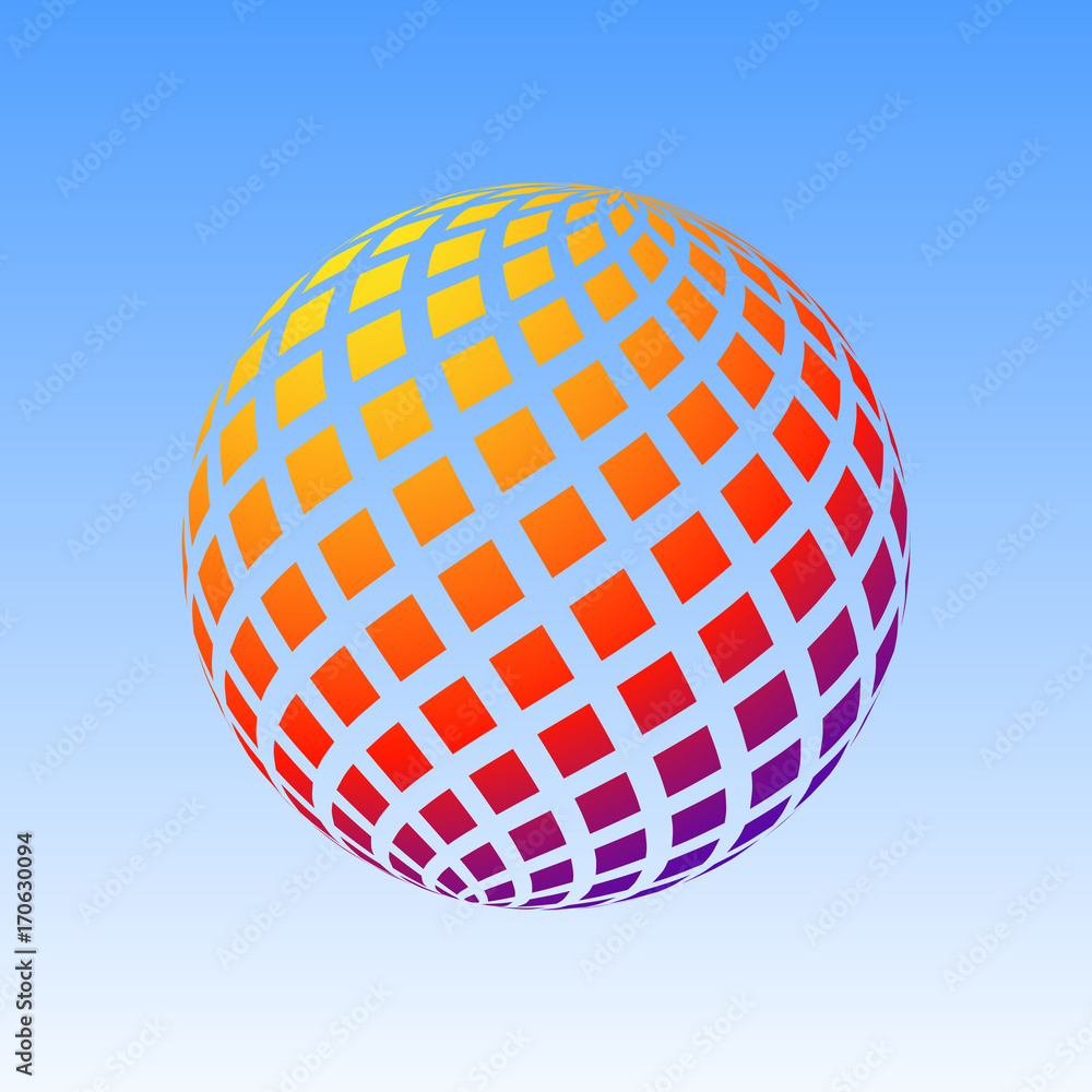 Poster abstract globe dotted sphere. 3d halftone effect vector background. color vector illustration.