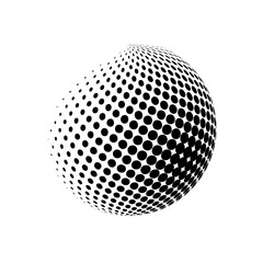 Abstract globe dotted sphere. 3d halftone effect vector background. Black and white vector illustration.