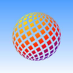 Abstract globe dotted sphere. 3d halftone effect vector background. Color vector illustration.