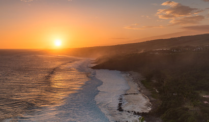 Fototapeta na wymiar Sunset over Beach of Grand Anse, La Reunion, France