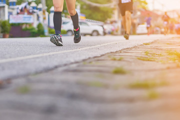 Fototapeta premium Group of people exercise race marathon in the city.