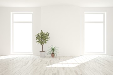 White empty room. Scandinavian interior design. 3D illustration