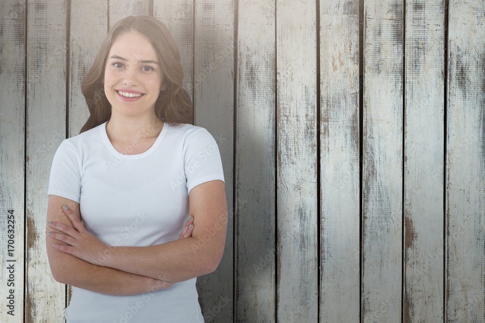 Poster composite image of portrait of confident model standing with