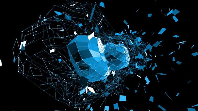 Abstract blue waving 3D grid or mesh of pulsating geometric objects. Use as abstract molecular background. Blue geometric vibrating environment or pulsating math or chemical background.