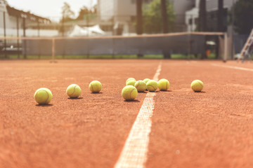 Many small round objects for tennis