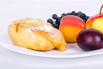 sweet samosa with fruits closeup