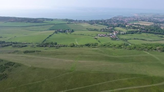 England Isle of Wight Aerial Cliff View Blackgang Niton Undercliff Cliff Grass with Forest on South Coastrest, on, South, Coast,
