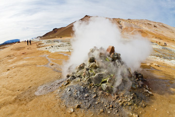 Geothermal spring near Myvatn lake. Hverir geothermal area, northern Iceland