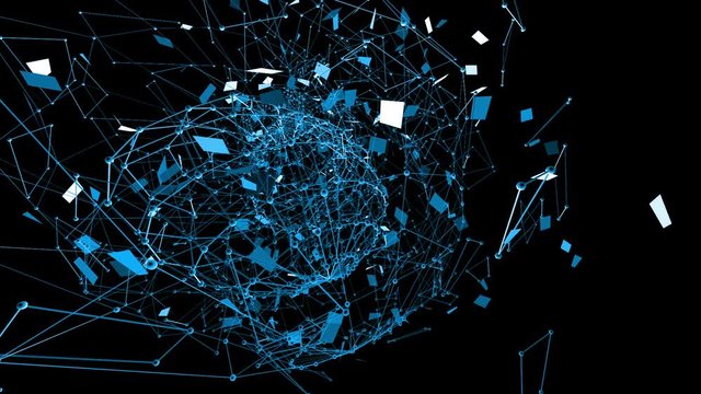 Abstract blue waving 3D grid or mesh of pulsating geometric objects. Use as abstract cybernetic background. Blue geometric vibrating environment or pulsating math or chemical background