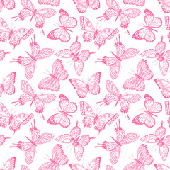 seamless sketch pink butterflies