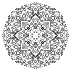 Circular pattern in the form of a mandala. Henna tatoo mandala. Mehndi style. Decorative pattern in oriental style. Coloring book page.
