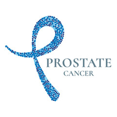 Vector illustration of a sky blue ribbon made of dots on white background. Prostate cancer solidarity symbol. Blue September health awareness month. Medical concept.