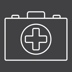 Obraz premium First aid kit box line icon, medicine and healthcare, medical case sign vector graphics, a linear pattern on a black background, eps 10.