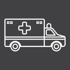 Ambulance line icon, medicine and healthcare, transport sign vector graphics, a linear pattern on a black background, eps 10.