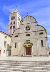 St. Donat church, forum and Cathedral of St. Anastasia bell tower in Zadar.