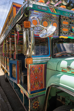 colourful vintage buse called 'chiva' in Colombia 