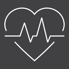 Heartbeat line icon, medicine and healthcare, pulse sign vector graphics, a linear pattern on a black background, eps 10.