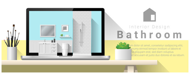 Modern bathroom interior design background , vector , illustration