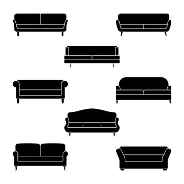 Sofa Icon Set. Vector Illustration Of Couch Pictogram On White