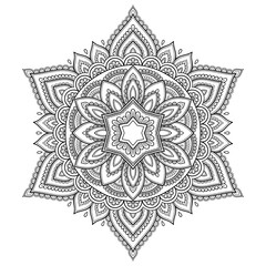 Circular pattern in the form of a mandala. Henna tatoo mandala. Mehndi style. Decorative pattern in oriental style. Coloring book page.
