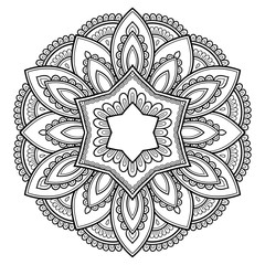 Circular pattern in the form of a mandala. Henna tatoo mandala. Mehndi style. Decorative pattern in oriental style. Coloring book page.
