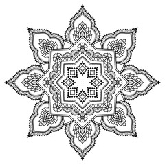 Circular pattern in the form of a mandala. Henna tatoo mandala. Mehndi style. Decorative pattern in oriental style. Coloring book page.