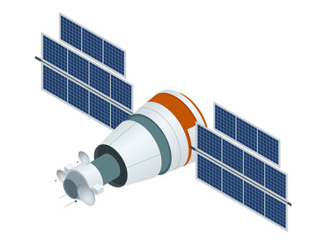 GPS satellite. Flat vector isometric illustration. Wireless satellite technology. World global net.