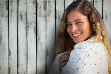 Fototapeta premium Composite image of portrait of beautiful brunette woemn