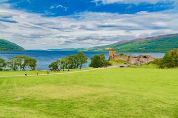 Urquhart Castle on Loch Ness Lake in Scotland