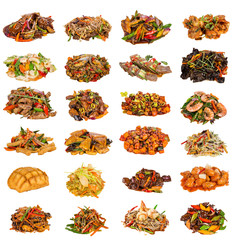 set of a different asian dishes in restaurant