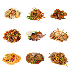 set of a different asian dishes in restaurant