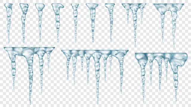 Set of translucent icicles. Transparency only in vector file