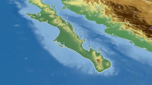 Baja California Sur - Mexico, region extruded. Bumps shaded