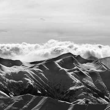 Fototapeta Black and white of evening snow mountains at winter