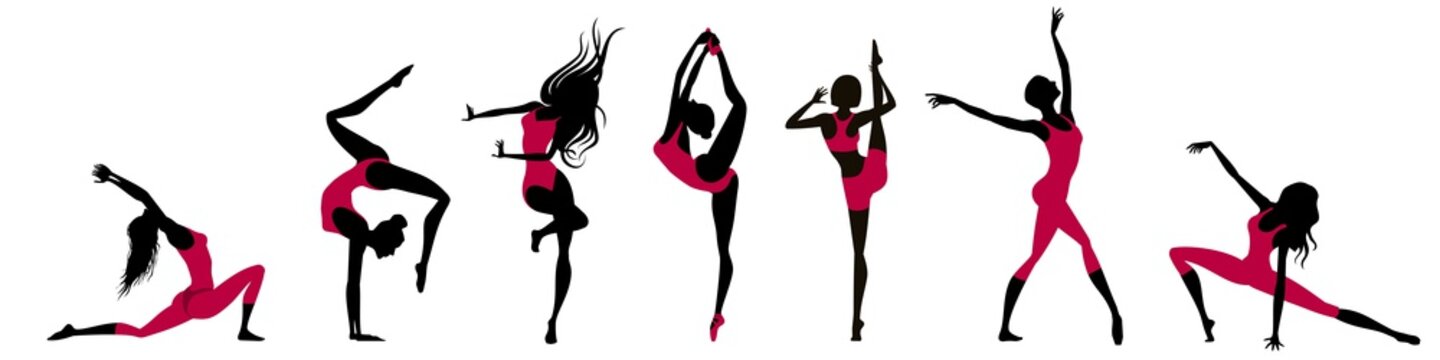 Silhouettes of dancers on a white background, vector