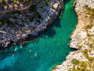 Aerial  view of Porto limnionas beach in Zakynthos (Zante) island, in Greece