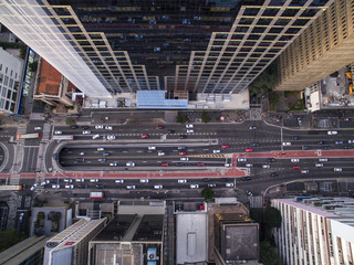 Sao Paulo, Brazil, August, 2017. Aerial view on Paulista Avenue, in Sao Paulo city