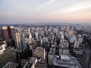 Sao Paulo, Brazil, August, 2017. Aerial view on Paulista Avenue, in Sao Paulo city