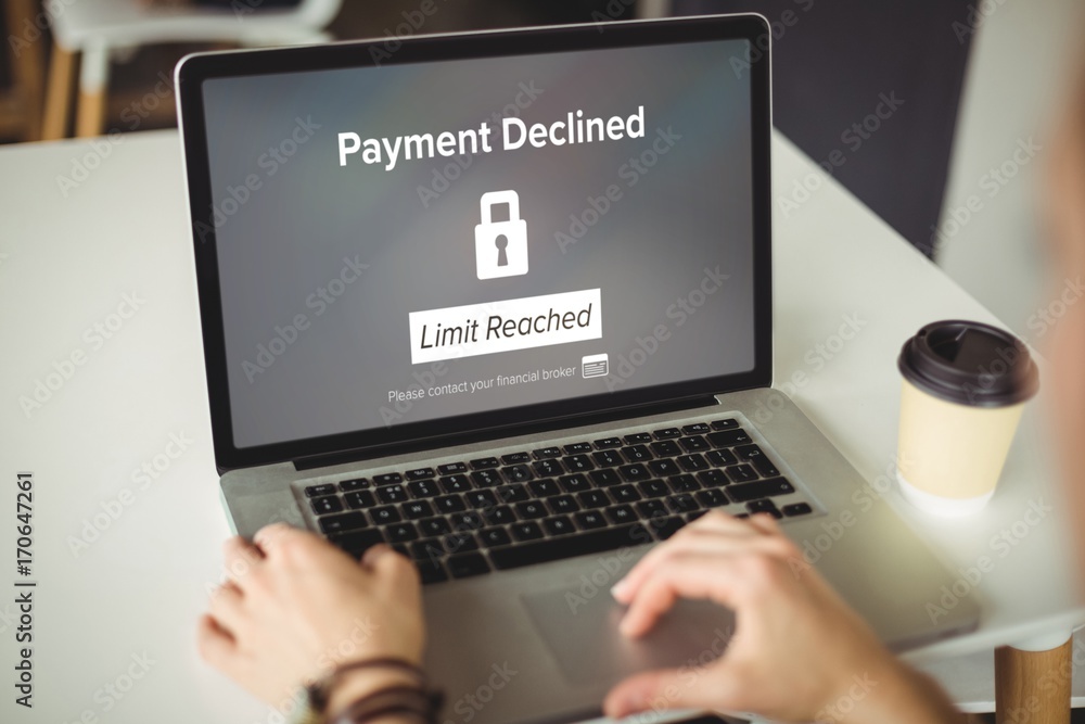 Poster composite image of payment declined text on black display