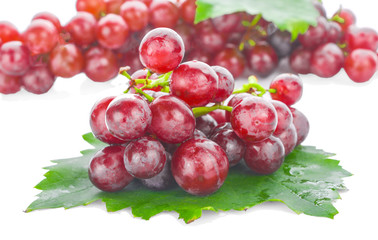 Red grapes on a white background.