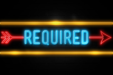 Required  - fluorescent Neon Sign on brickwall Front view