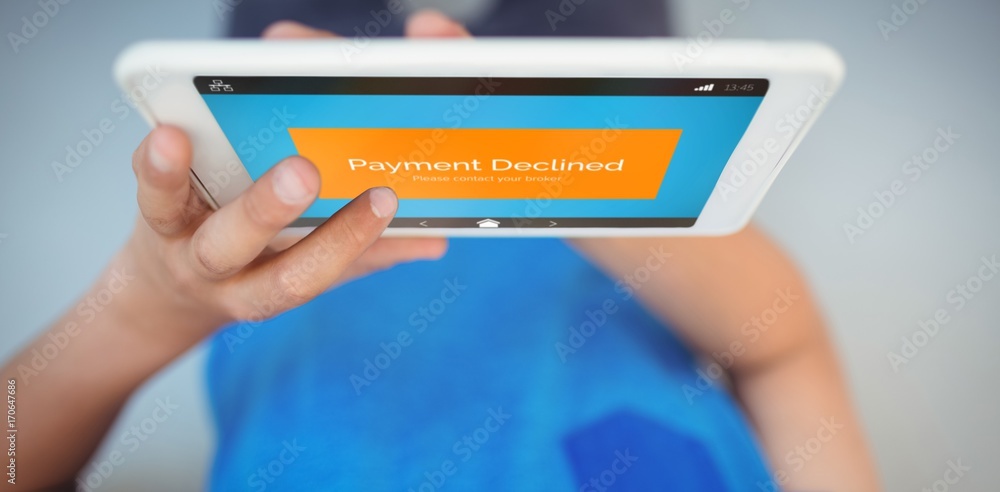 Poster composite image of payment declined text on phone display