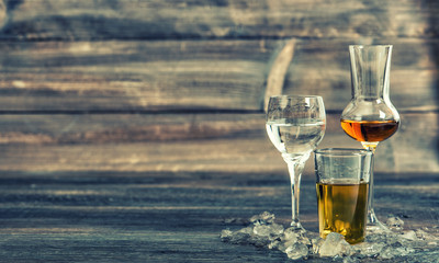 Alcoholic drinks with ice Vintage style